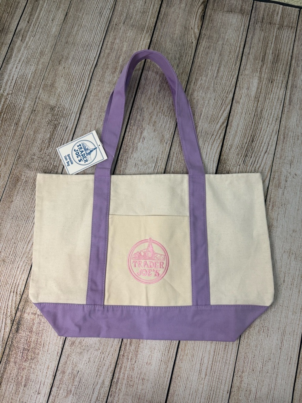 NWT 2026 Trader Joe's Large Lavender Canvas Tote Bag
